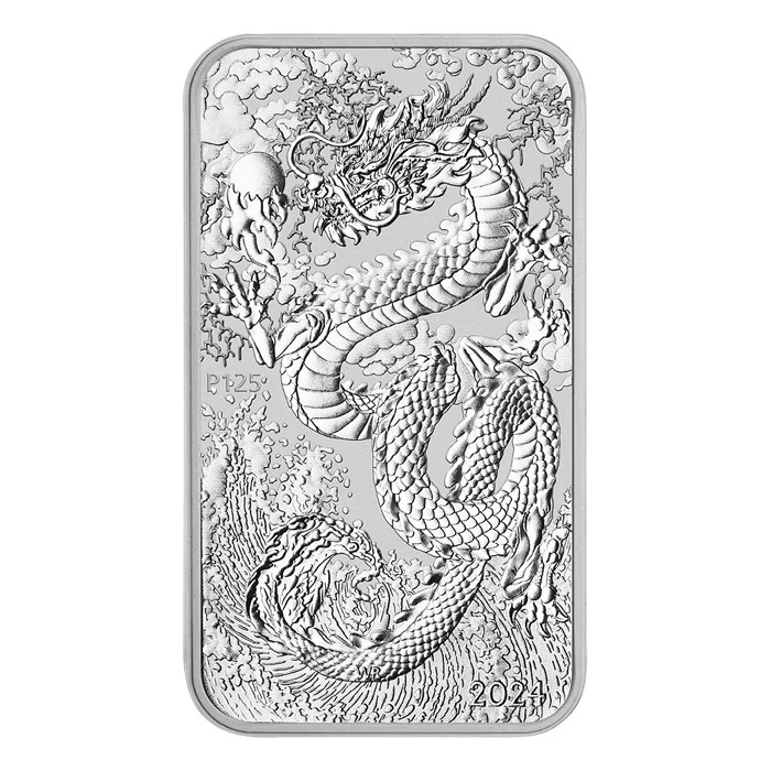 2024 1 oz Australia Dragon .9999 Silver Rectangular BU Coin Bar