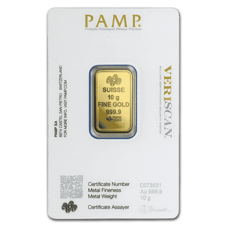 10 gram Pamp Suisse - Lady Fortuna with Veriscan .9999 Gold Bar (In Assay)
