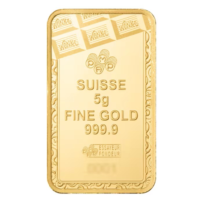 5 gram Pamp Suisse Willy Wonka Chocolate Bar .9999 Gold Proof like Bar