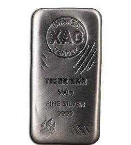 500g Intrinsic Tender Tiger XAG Cast Silver Bar