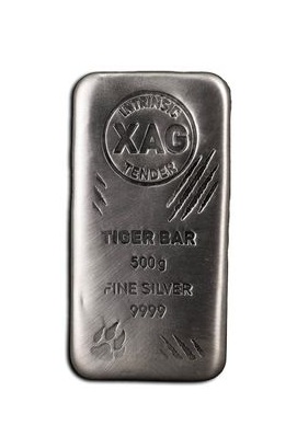 500g Intrinsic Tender Tiger XAG Cast Silver Bar